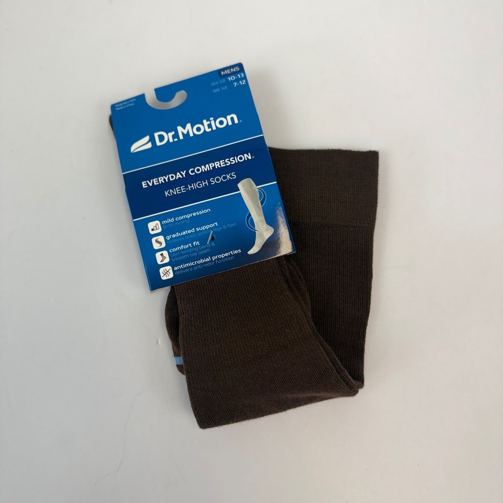 Dr. Motion Mens Everyday Compression Knee-High Socks Brown 8-15 mmHg ZMK201